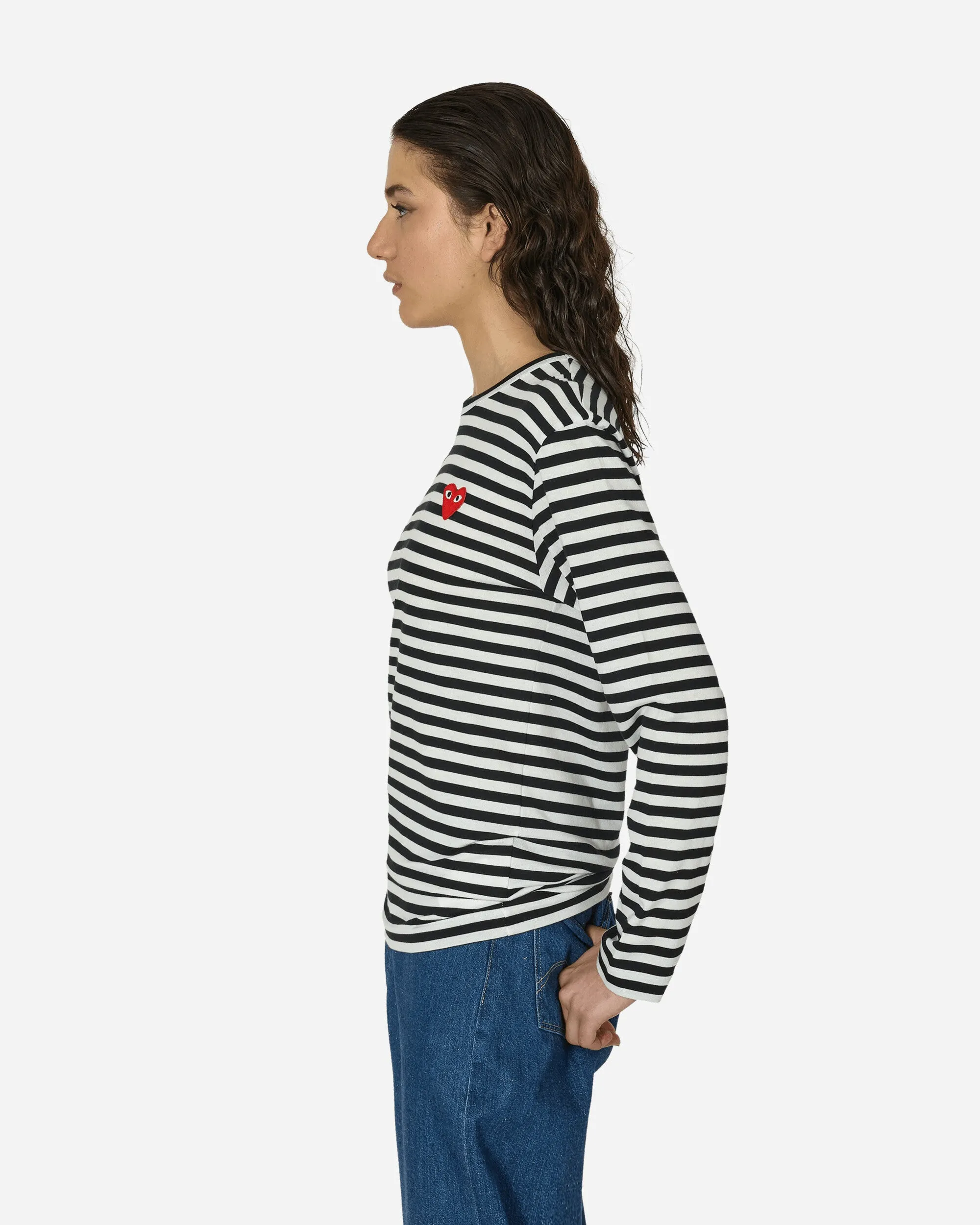 Heart Striped Longsleeve T-Shirt Black