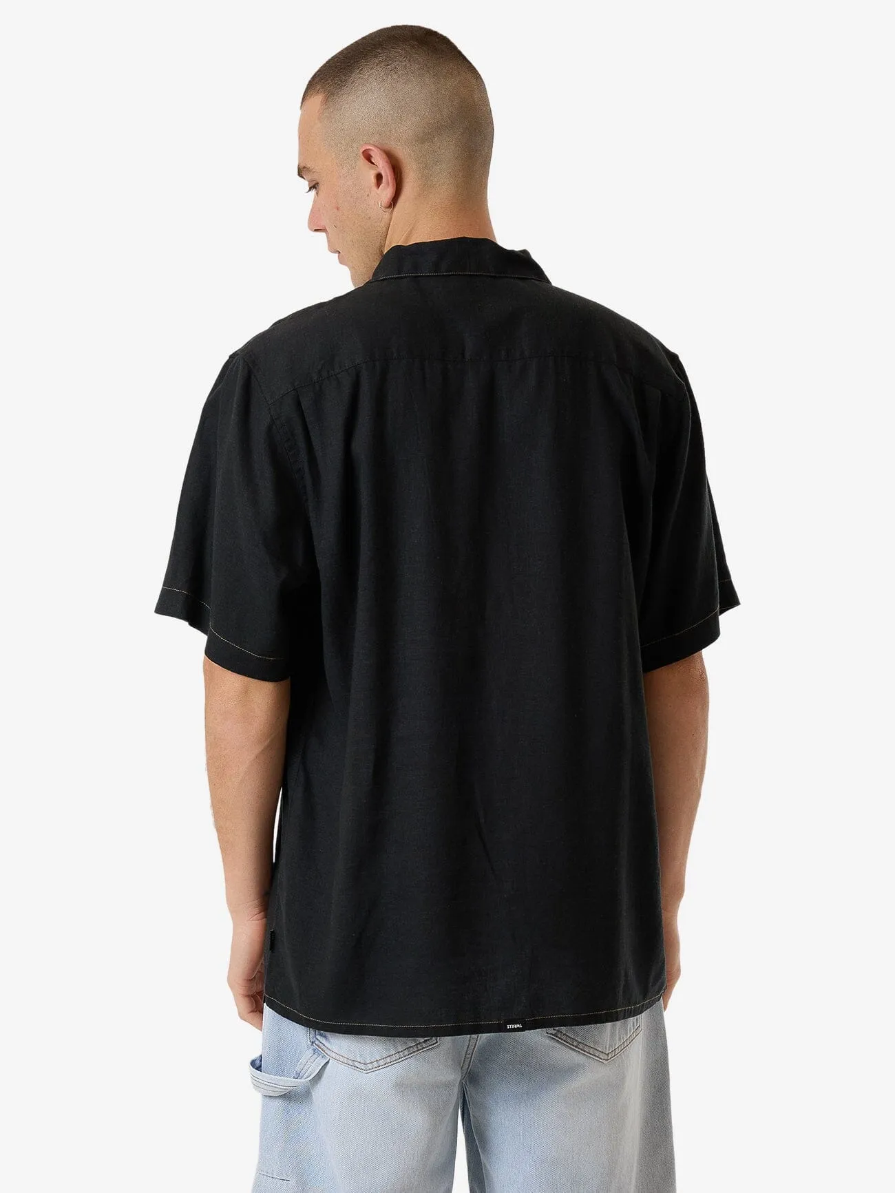 Hemp Minimal Thrills Contrast Stitch Bowling Shirt - Black