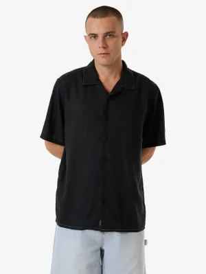 Hemp Minimal Thrills Contrast Stitch Bowling Shirt - Black