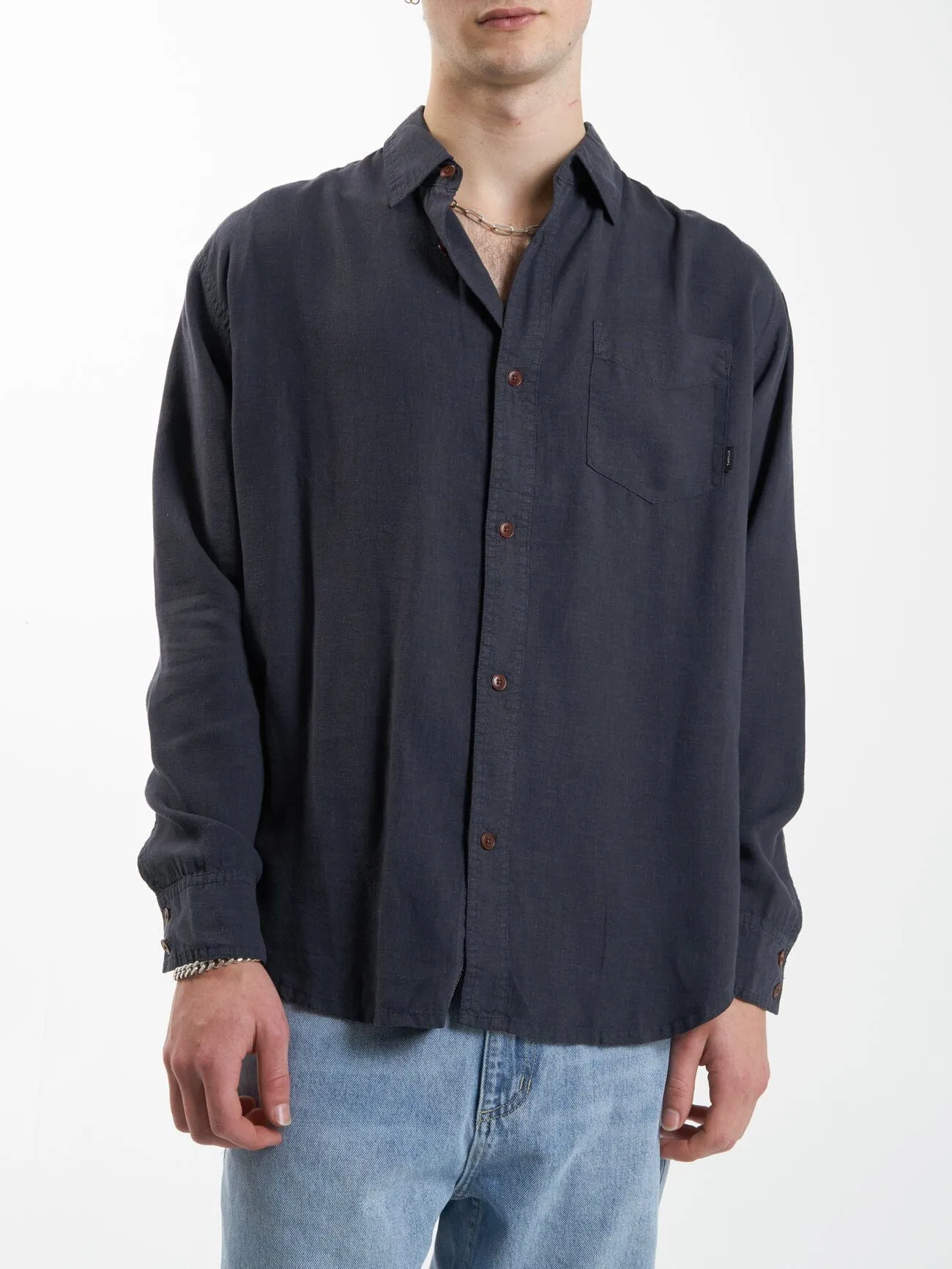 Hemp Minimal Thrills Oversize Long Sleeve Shirt - Slate