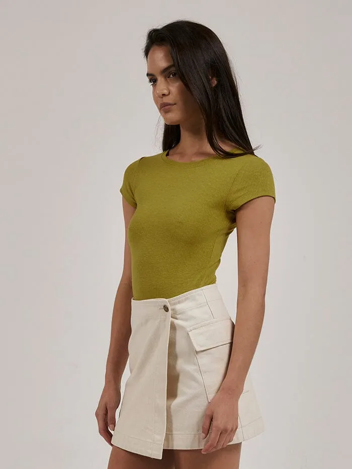 Hemp Rib Cap Sleeve Tee - Antique Moss