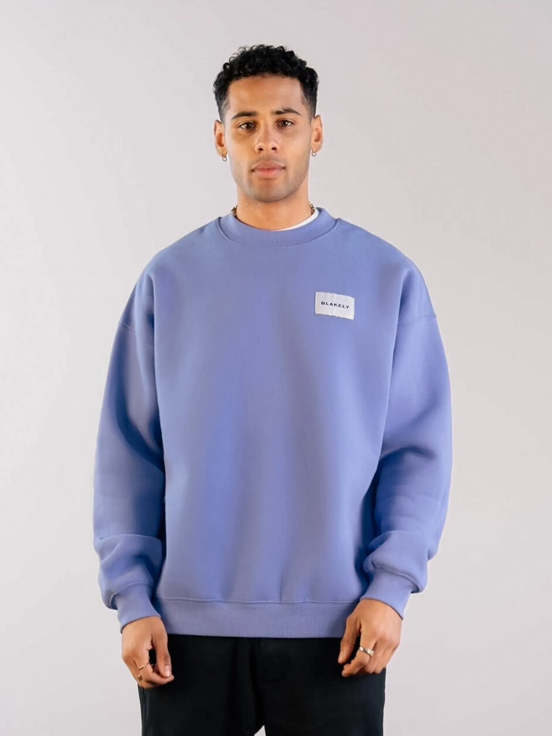 Label Relaxed Sweater - Lilac Blue