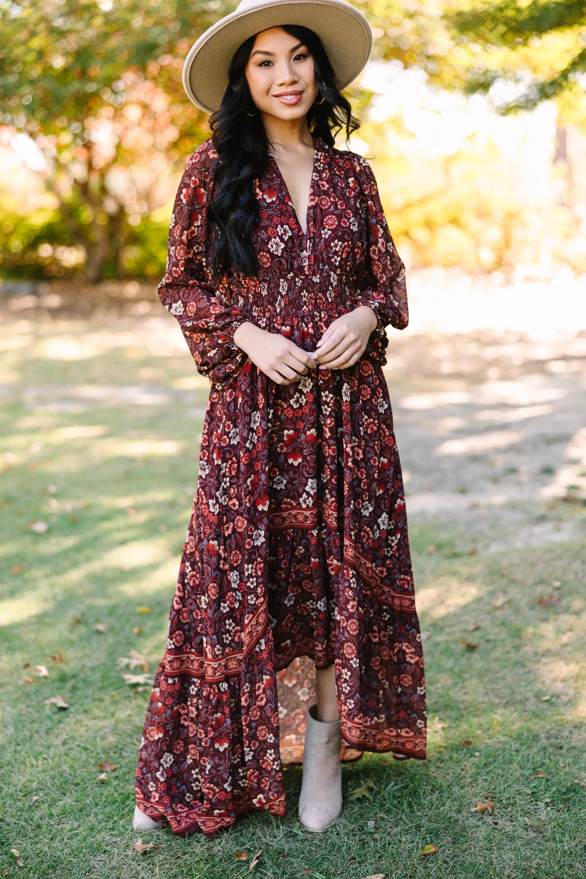 Living Your Best Life Brown Floral Maxi Dress