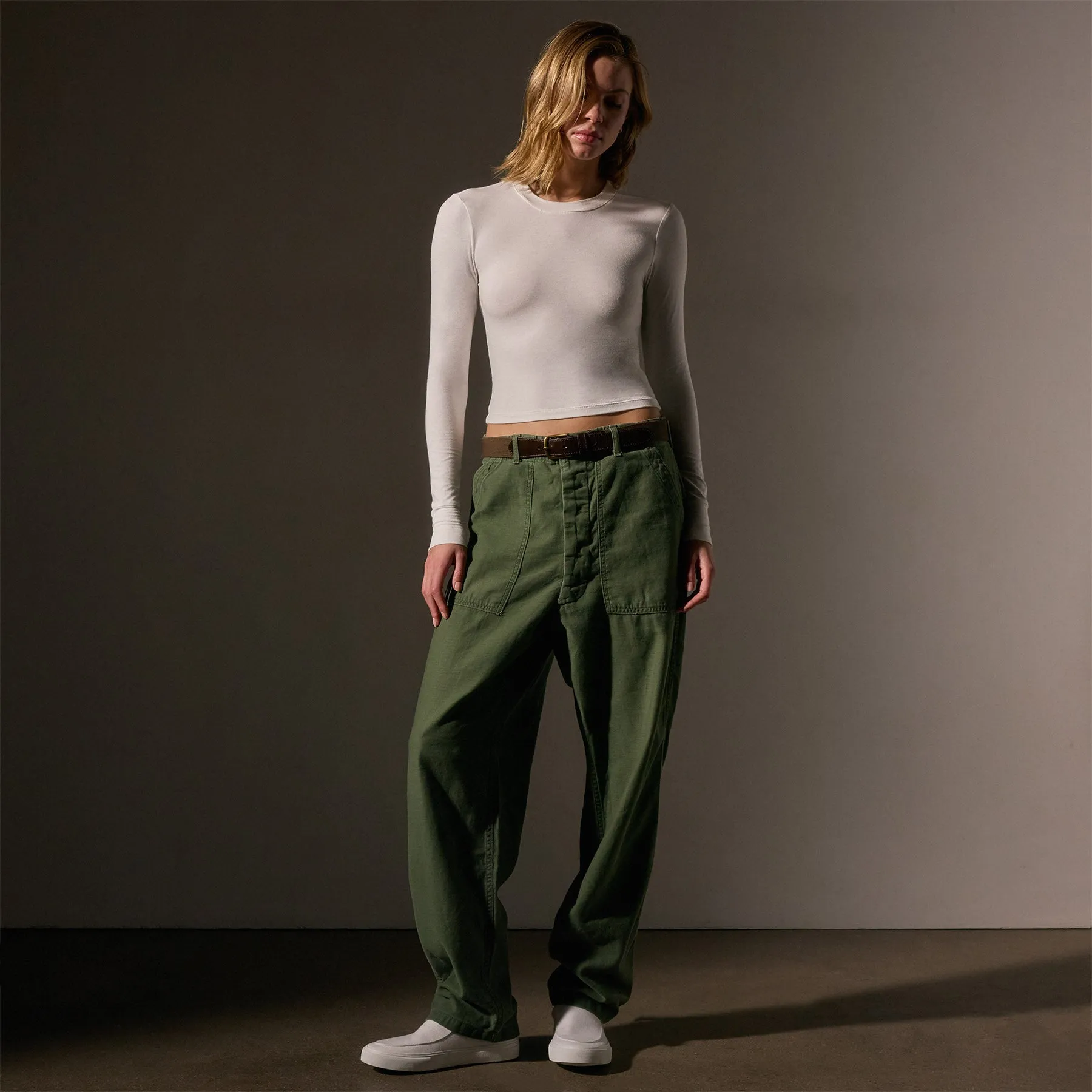 Long Sleeve Cropped Tee - White
