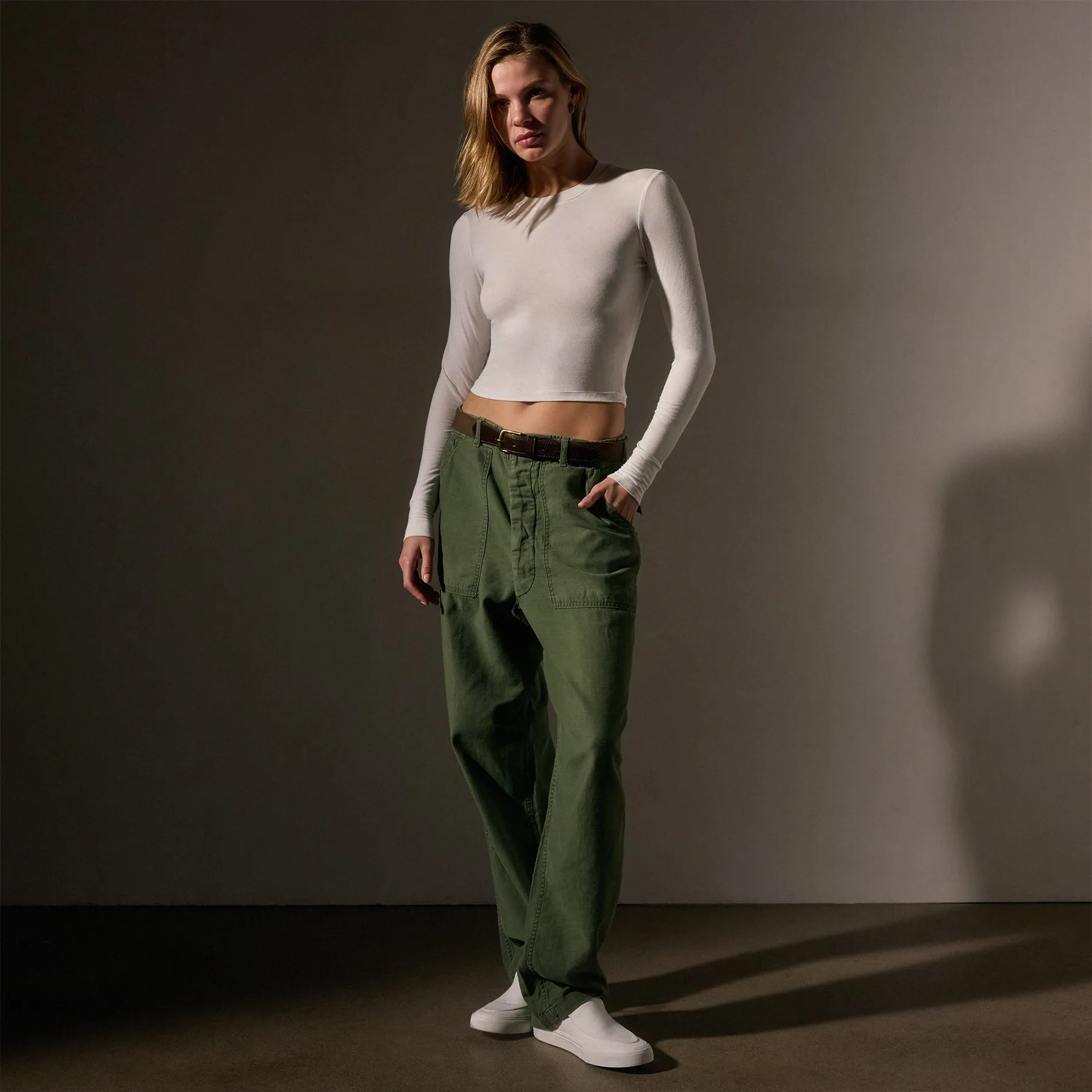 Long Sleeve Cropped Tee - White