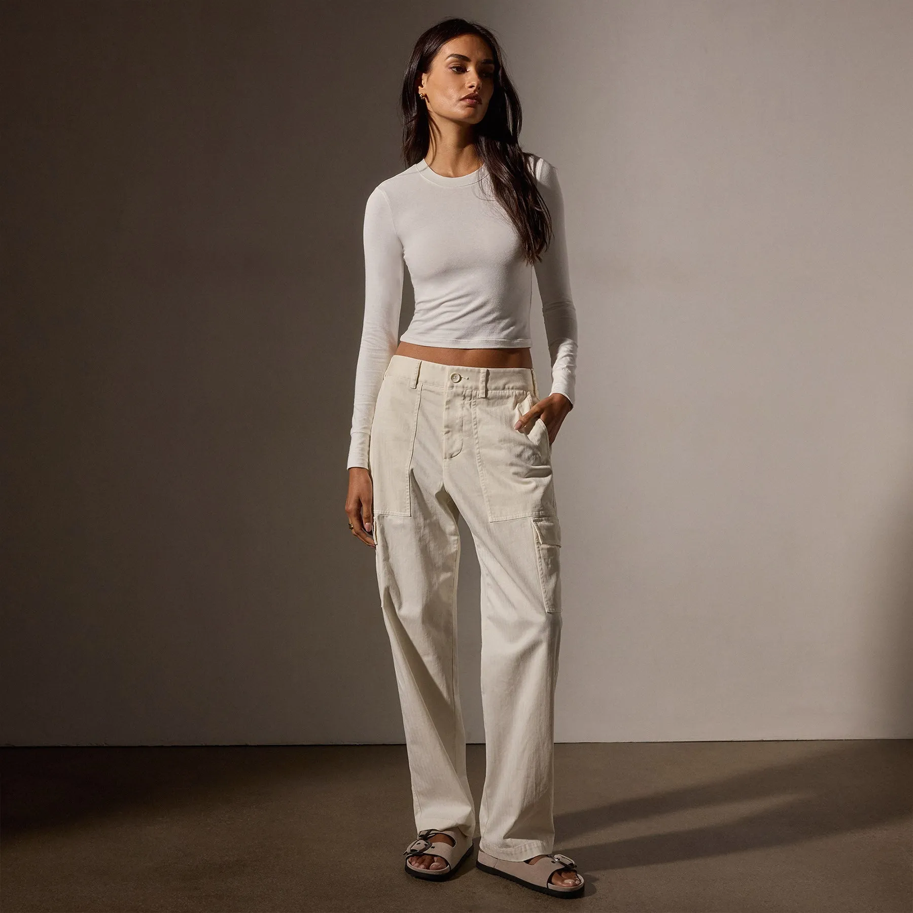 Long Sleeve Cropped Tee - White