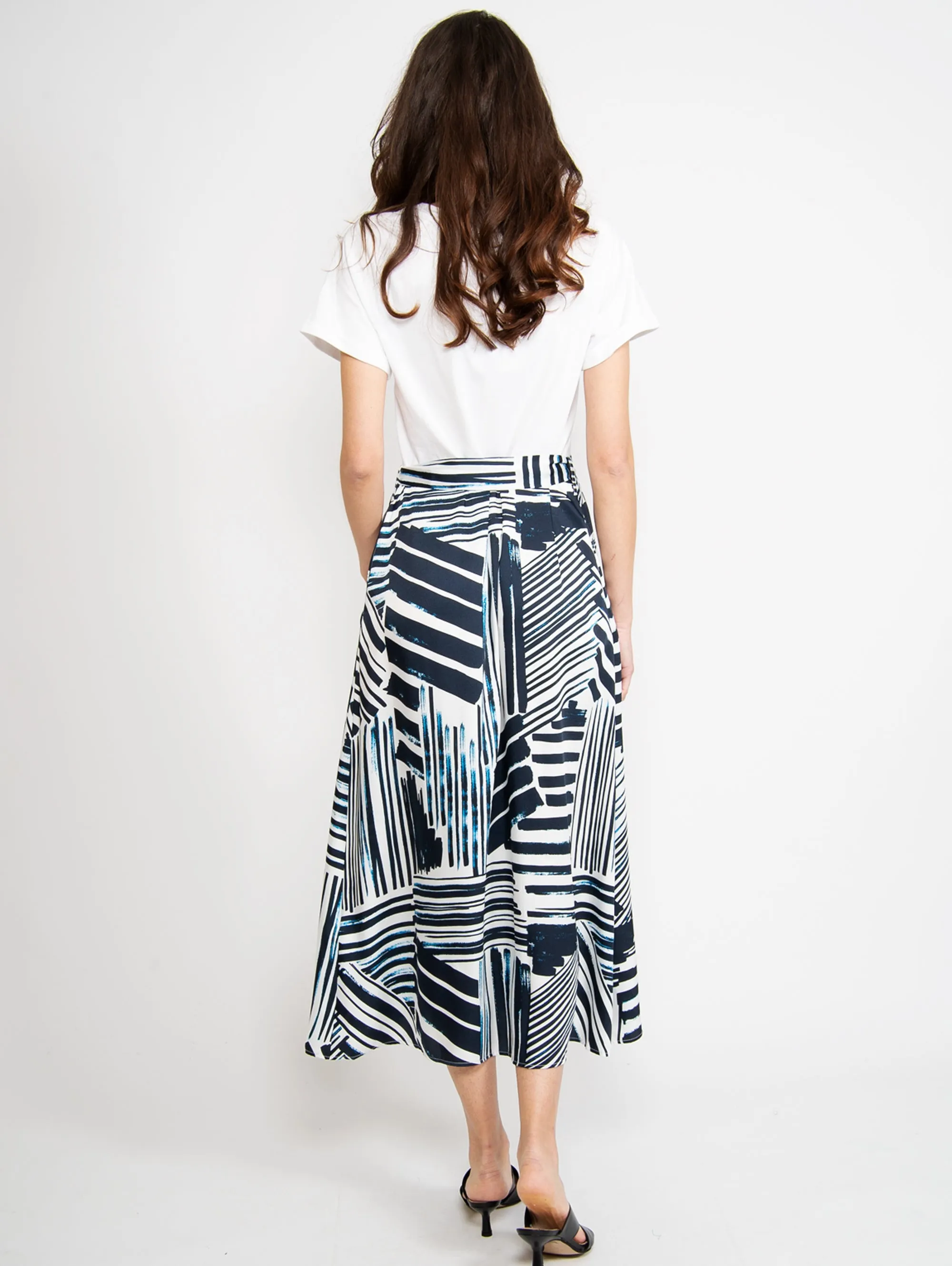Long White / Blue Brushstroke Striped Dress