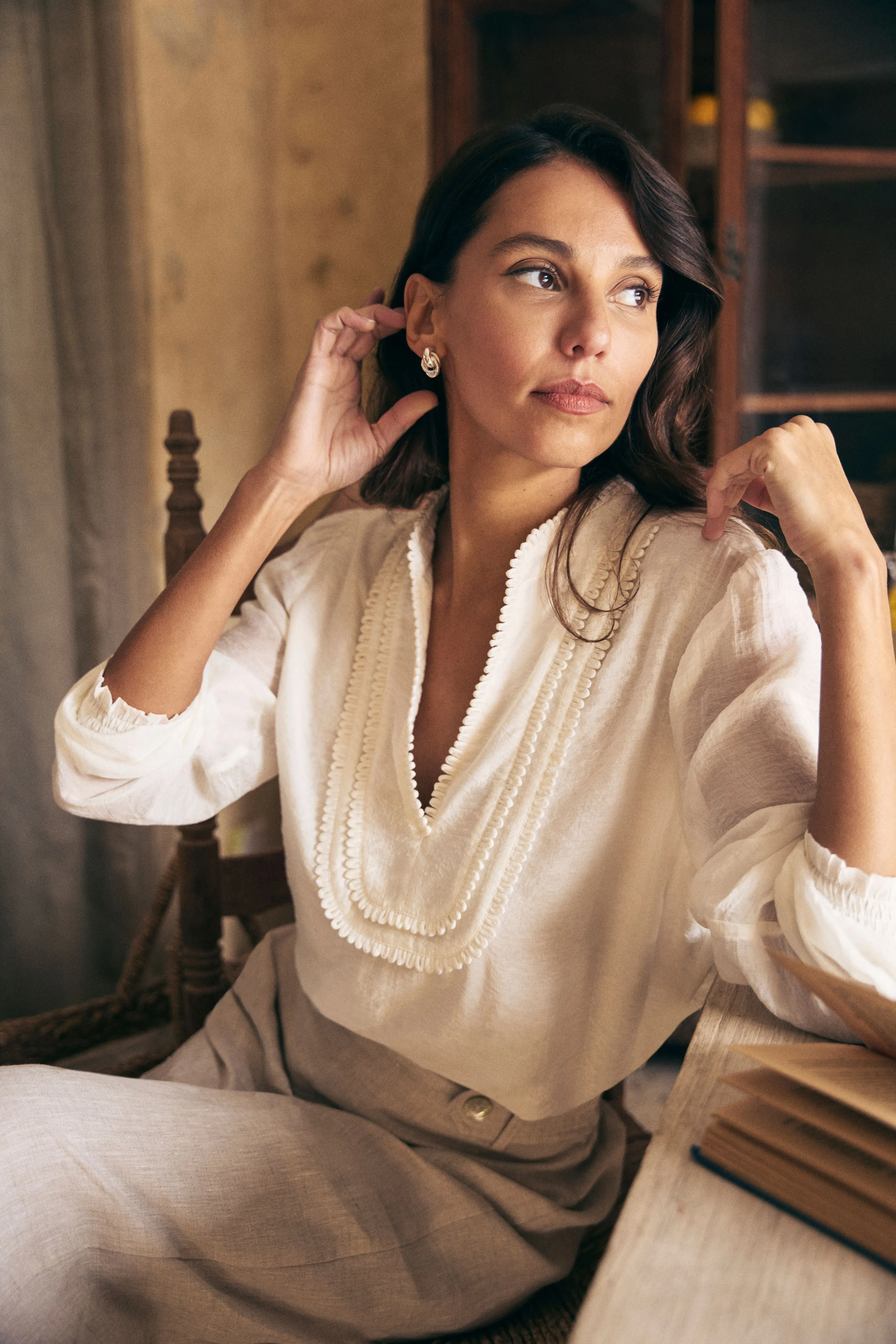 Loop Detail Blouse - Cream