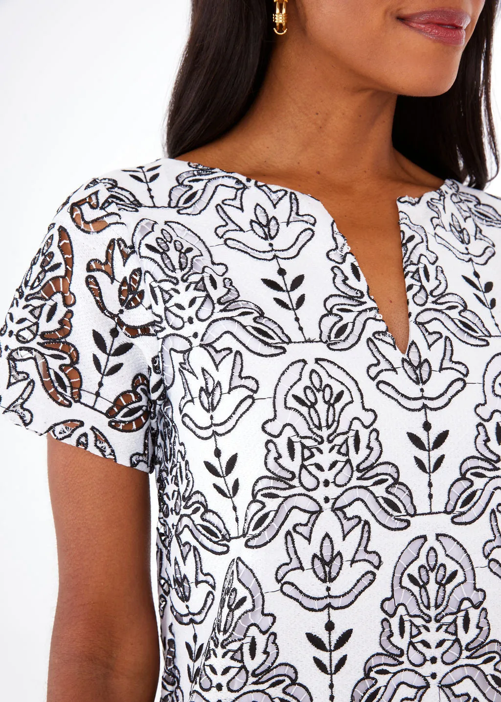 Lulu Dress Black & White Ironwork Geo Lace