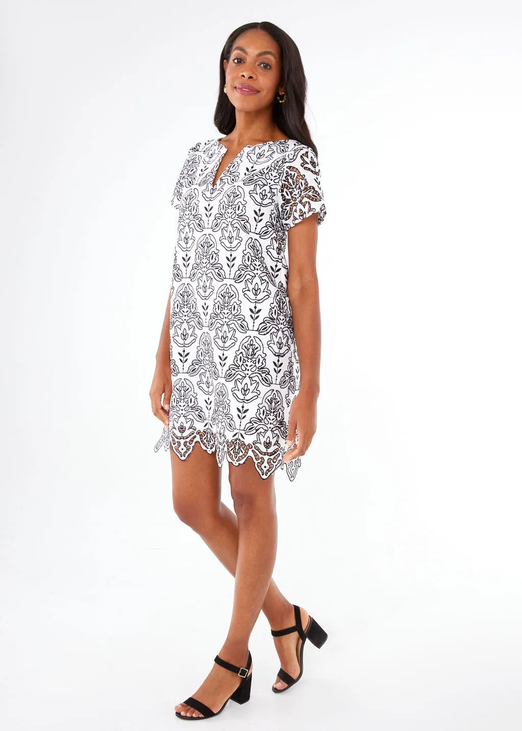 Lulu Dress Black & White Ironwork Geo Lace