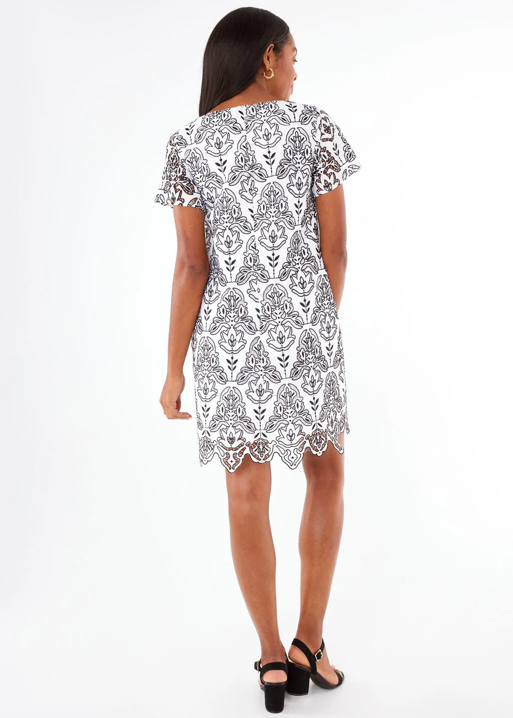 Lulu Dress Black & White Ironwork Geo Lace
