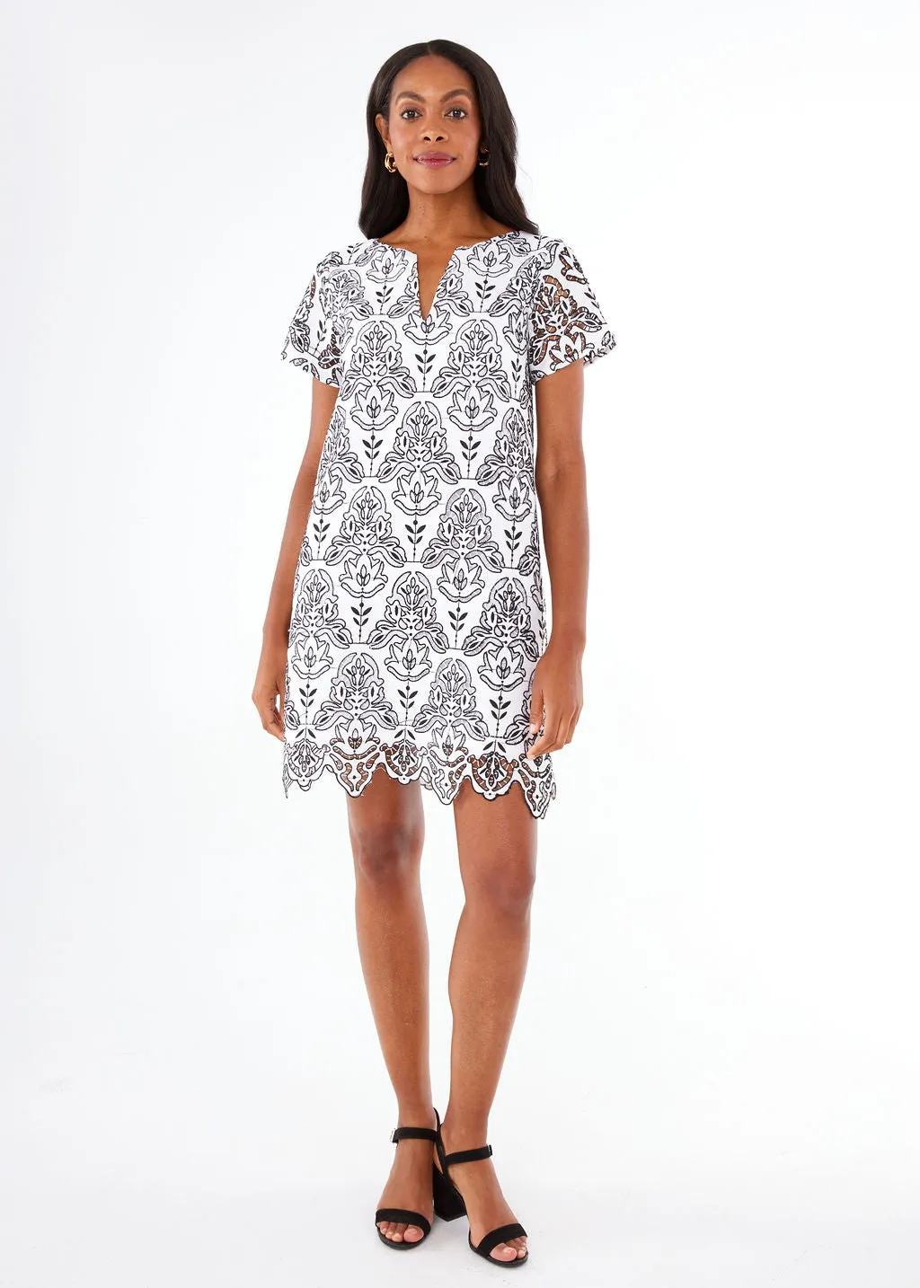 Lulu Dress Black & White Ironwork Geo Lace