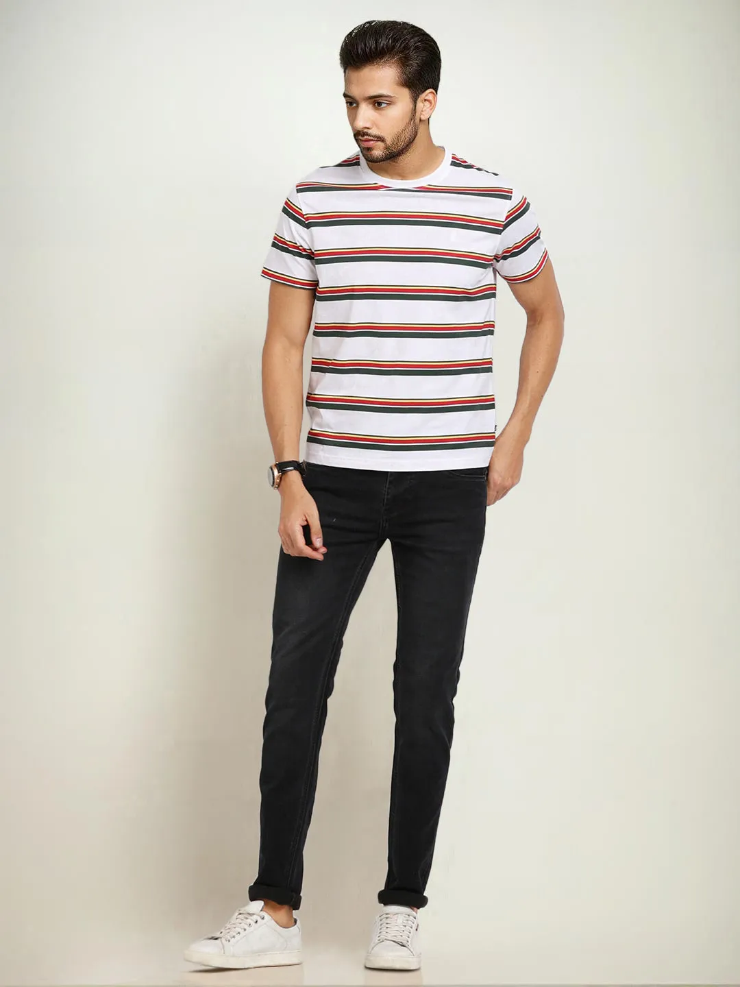 Men Striped Crew Neck T-Shirt