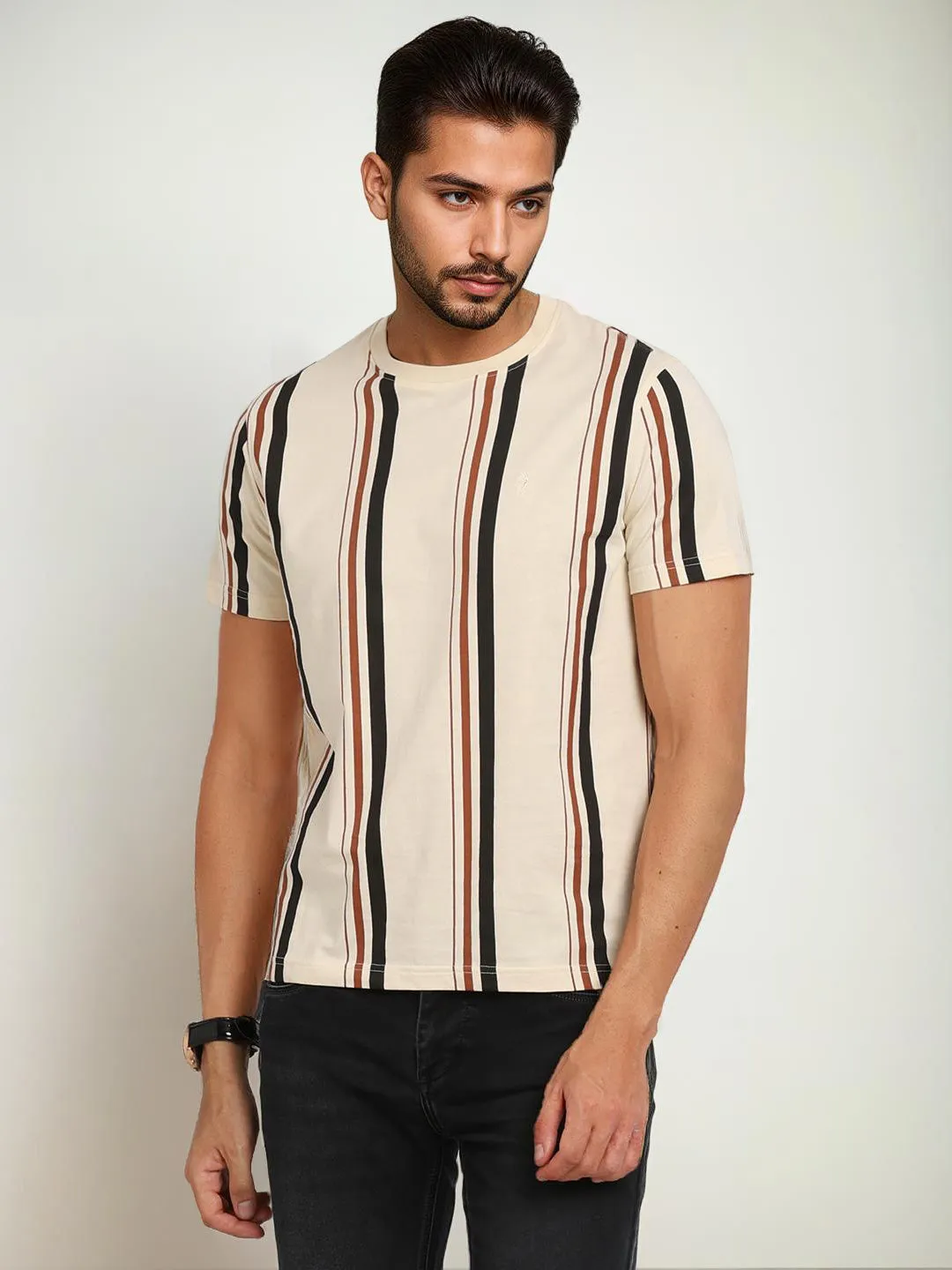 Men Striped Crew Neck T-Shirt
