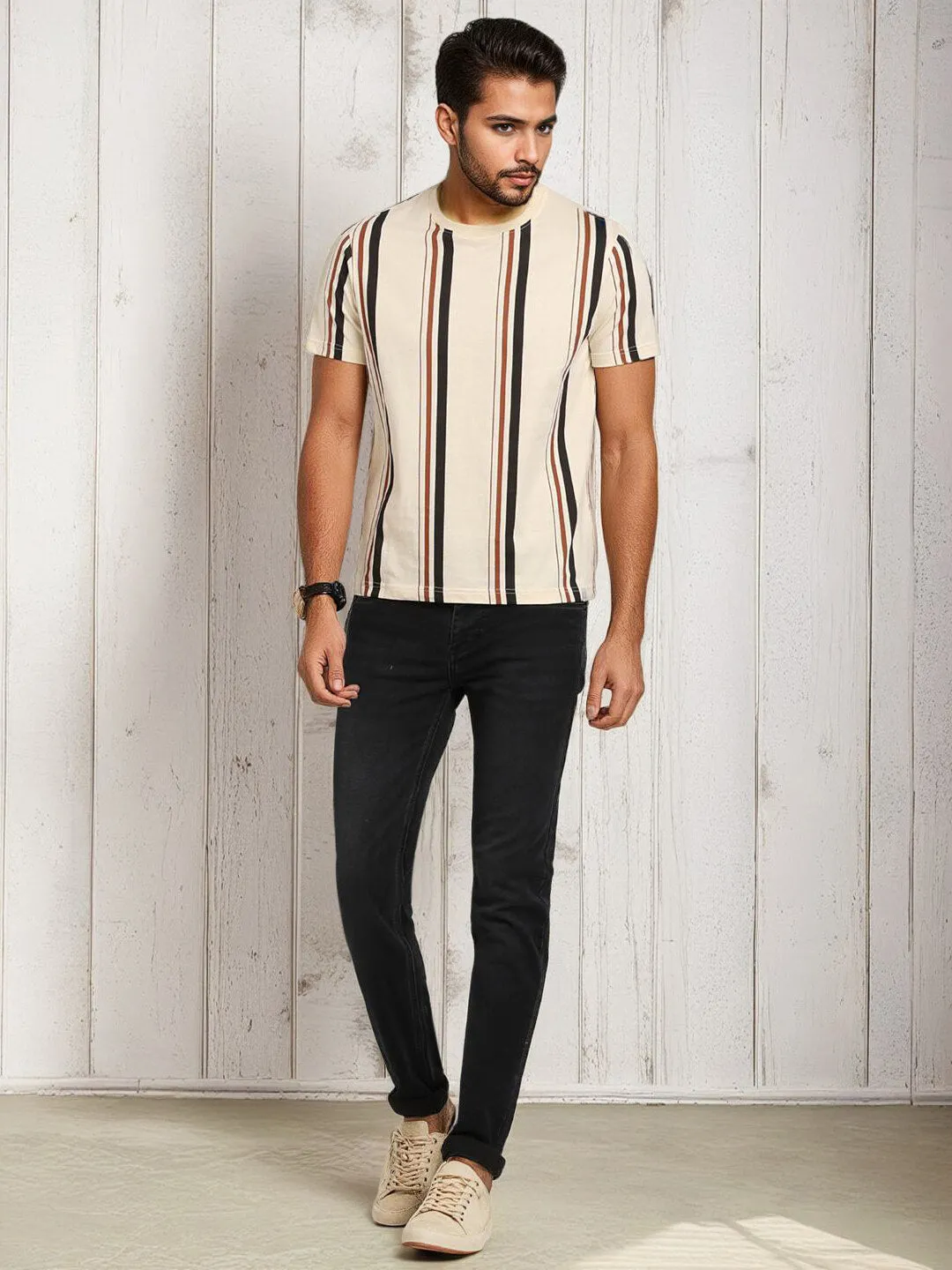 Men Striped Crew Neck T-Shirt