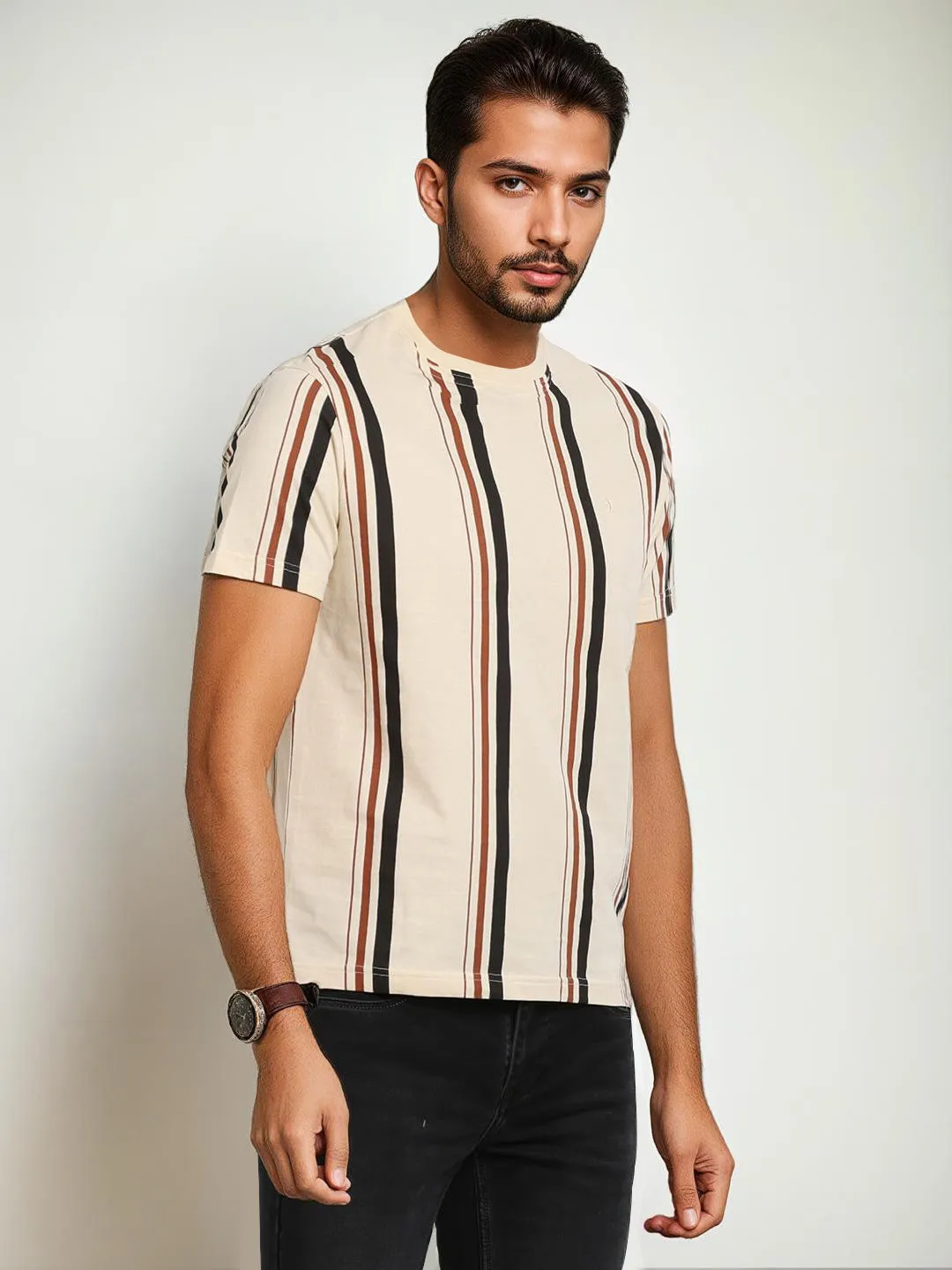 Men Striped Crew Neck T-Shirt