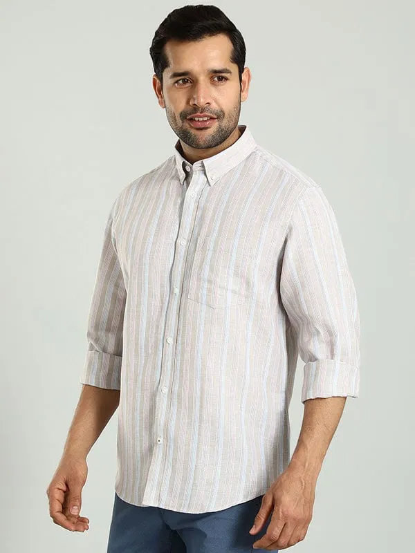 Men Striped Full Sleeve Linen Blend Shirt