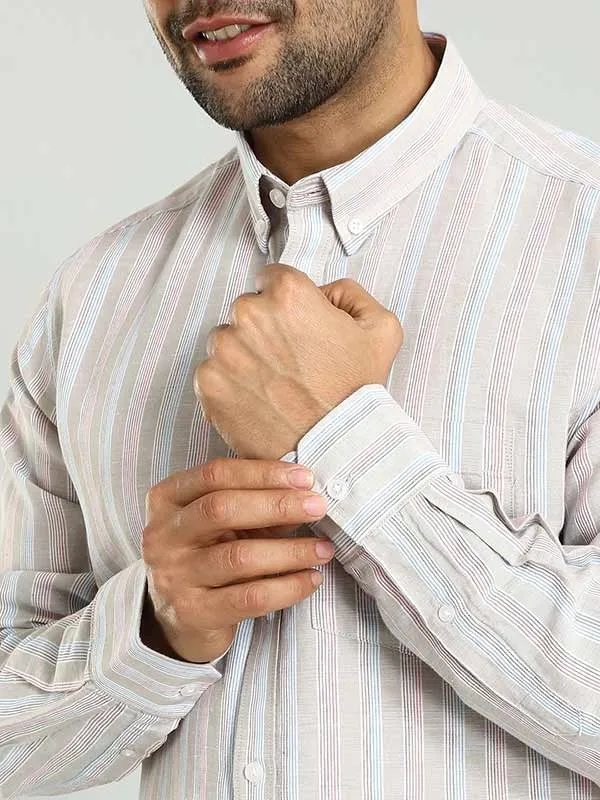 Men Striped Full Sleeve Linen Blend Shirt