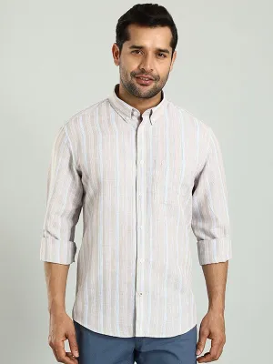Men Striped Full Sleeve Linen Blend Shirt