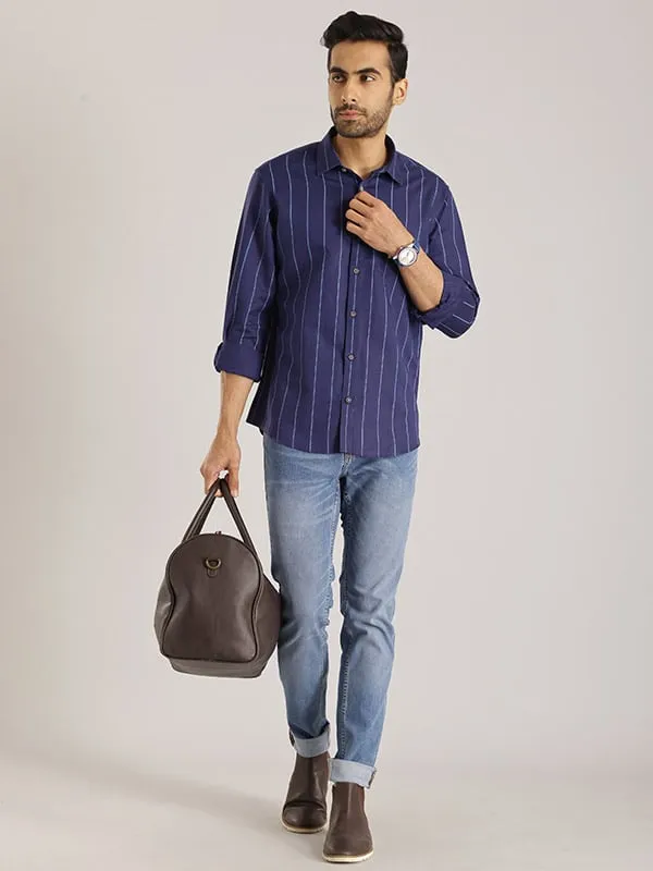 Men Striped Full Sleeve Linen Blend Shirt