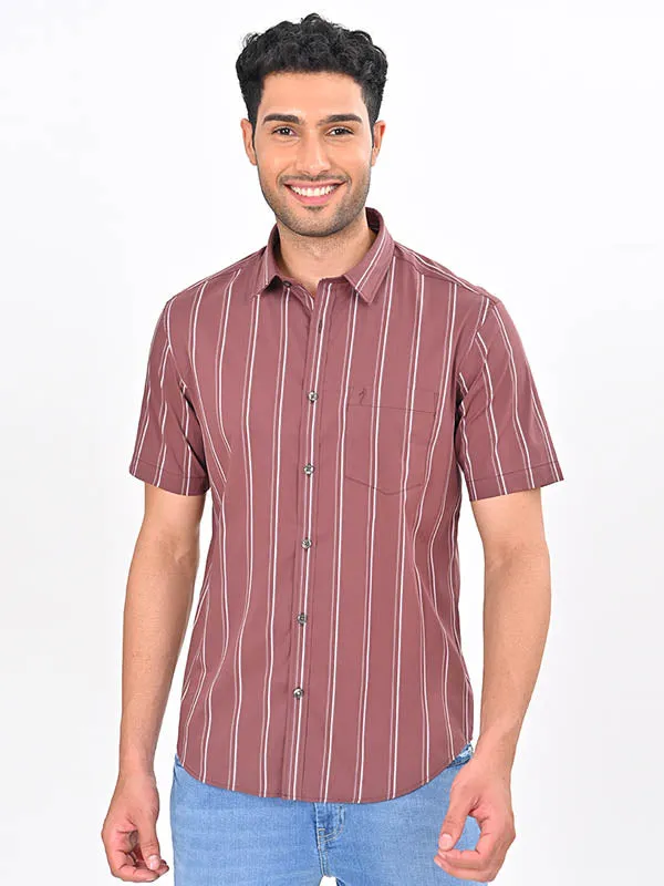 Men Striped Half Sleeve Cotton Blend Shirt