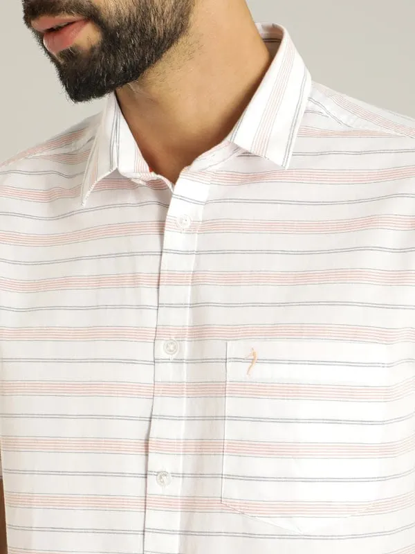 Men Striped Half Sleeve Cotton Blend Shirt