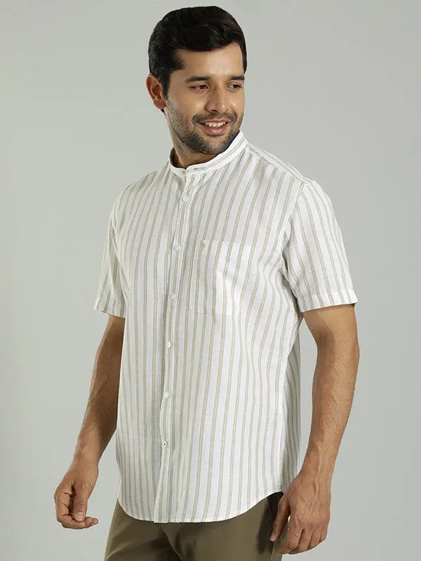 Men Striped Half Sleeve Cotton Blend Shirt