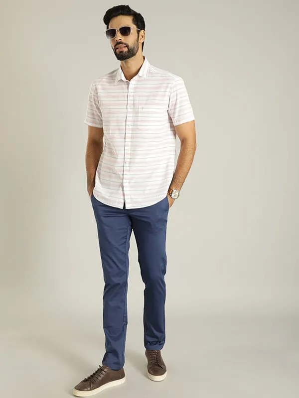 Men Striped Half Sleeve Cotton Blend Shirt