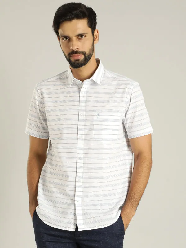 Men Striped Half Sleeve Cotton Blend Shirt