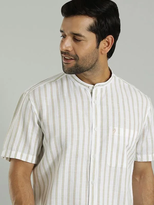 Men Striped Half Sleeve Cotton Blend Shirt