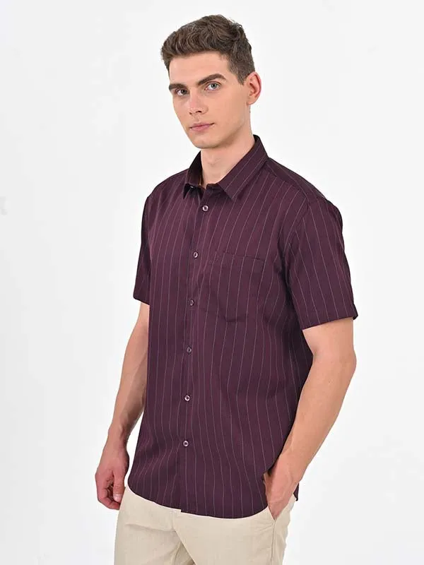 Men Striped Half Sleeve Cotton Shirt