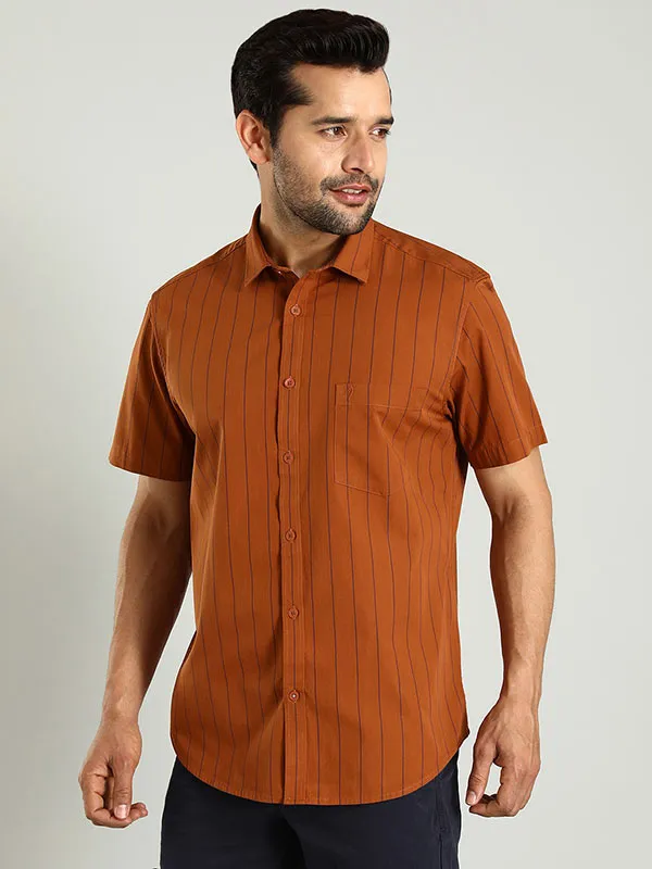 Men Striped Half Sleeve Cotton Shirt