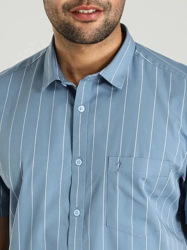 Men Striped Half Sleeve Cotton Shirt