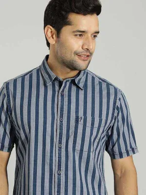 Men Striped Half Sleeve Cotton Shirt