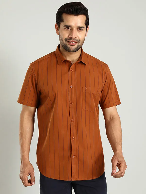 Men Striped Half Sleeve Cotton Shirt