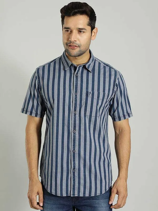 Men Striped Half Sleeve Cotton Shirt