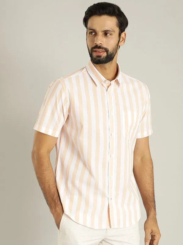 Men Striped Half Sleeve Cotton Shirt