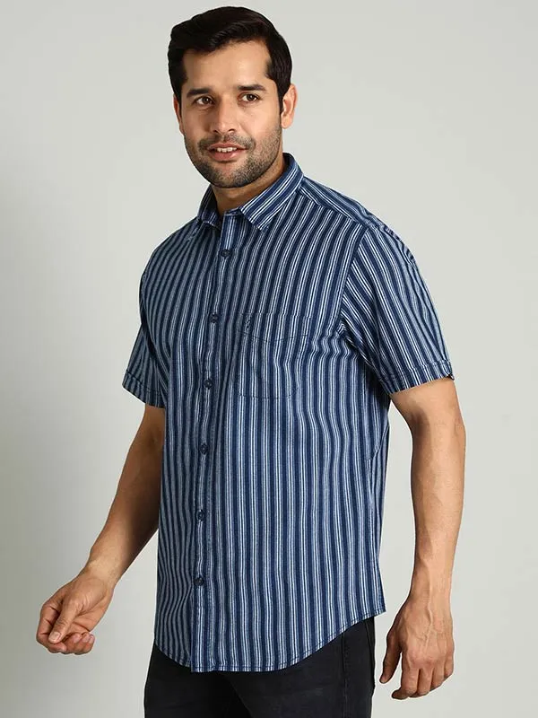 Men Striped Half Sleeve Cotton Shirt
