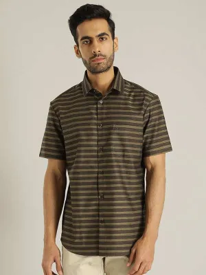 Men Striped Half Sleeve Cotton Shirt