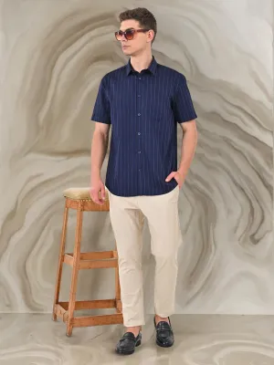 Men Striped Half Sleeve Cotton Shirt