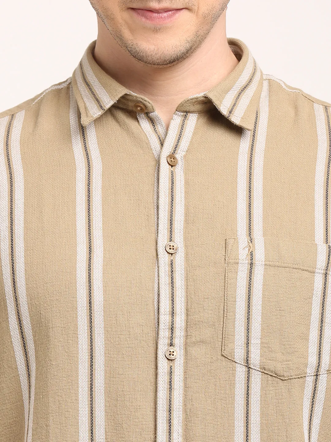 Men Striped Half Sleeve Cotton Shirt