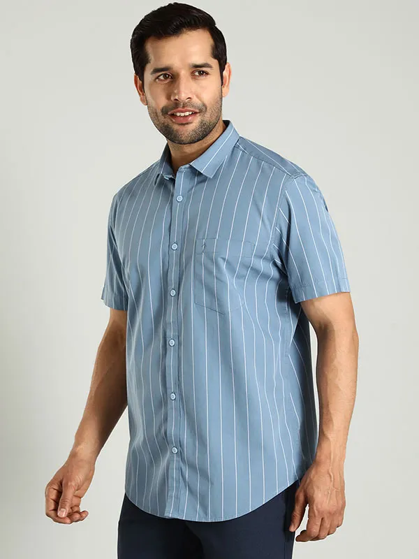 Men Striped Half Sleeve Cotton Shirt