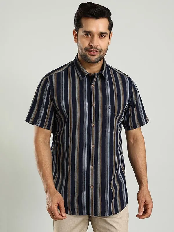 Men Striped Half Sleeve Cotton Shirt