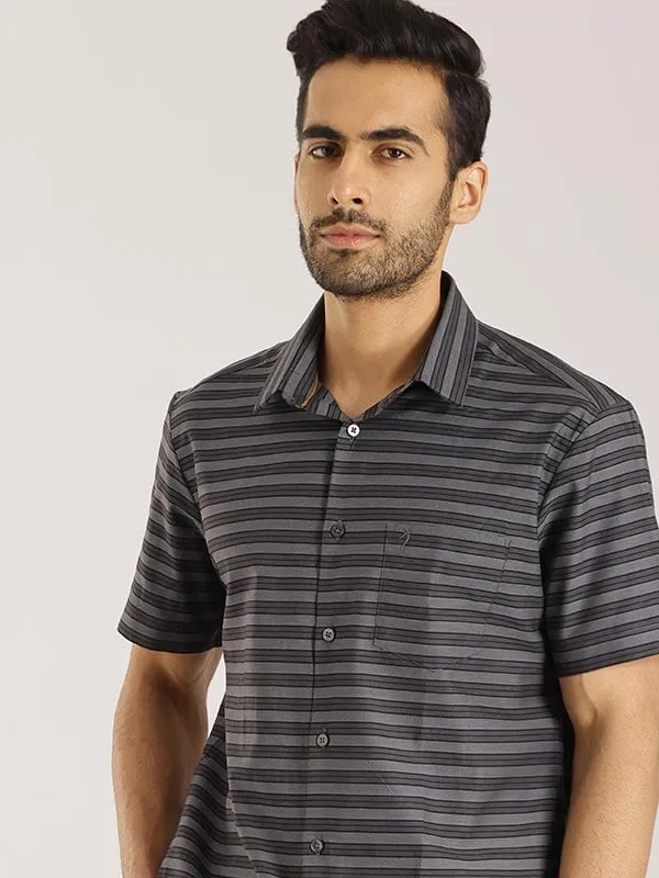 Men Striped Half Sleeve Cotton Shirt