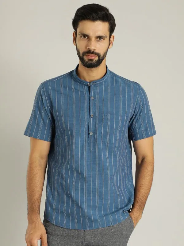 Men Striped Half Sleeve Cotton Shirt