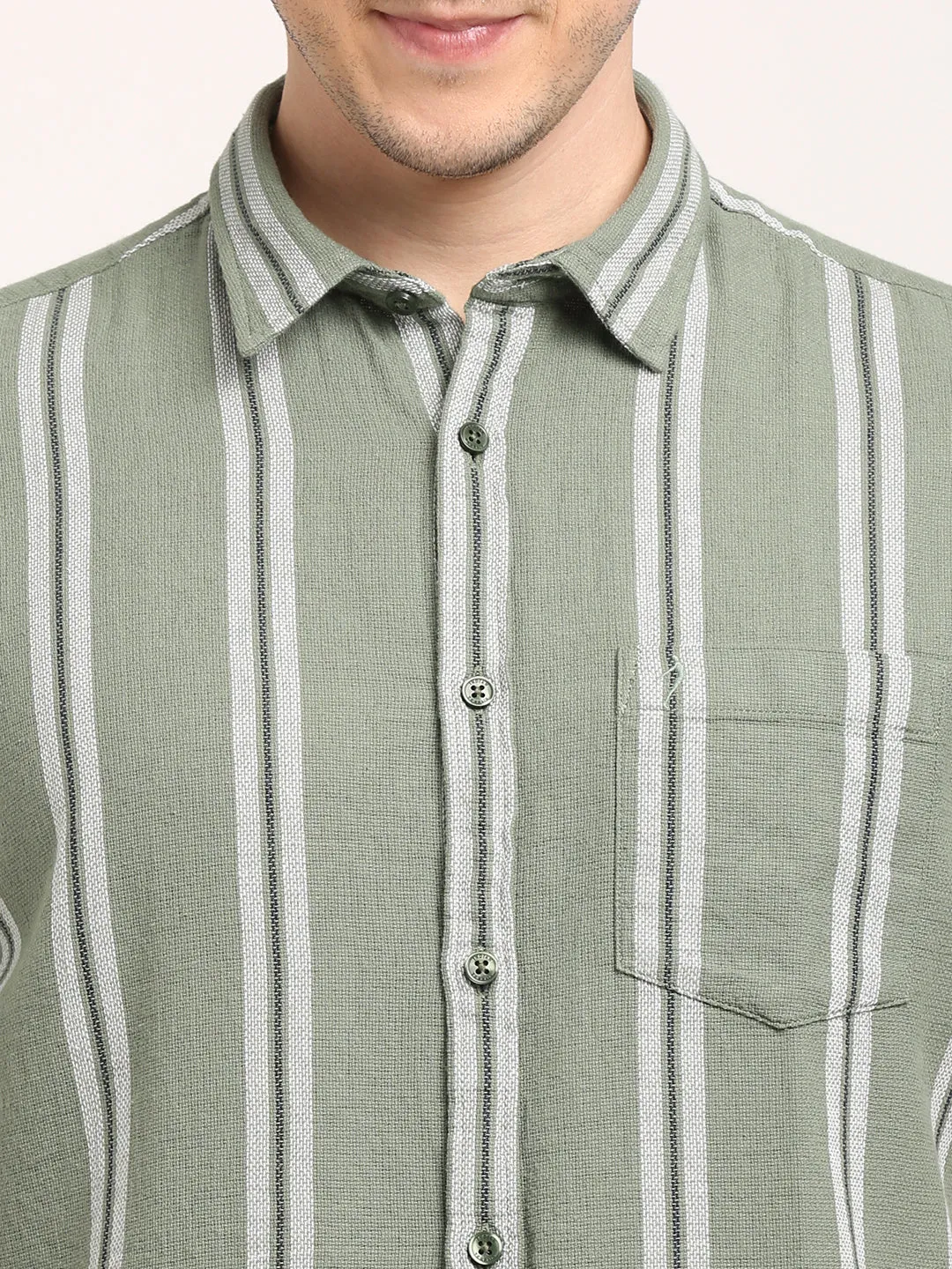 Men Striped Half Sleeve Cotton Shirt