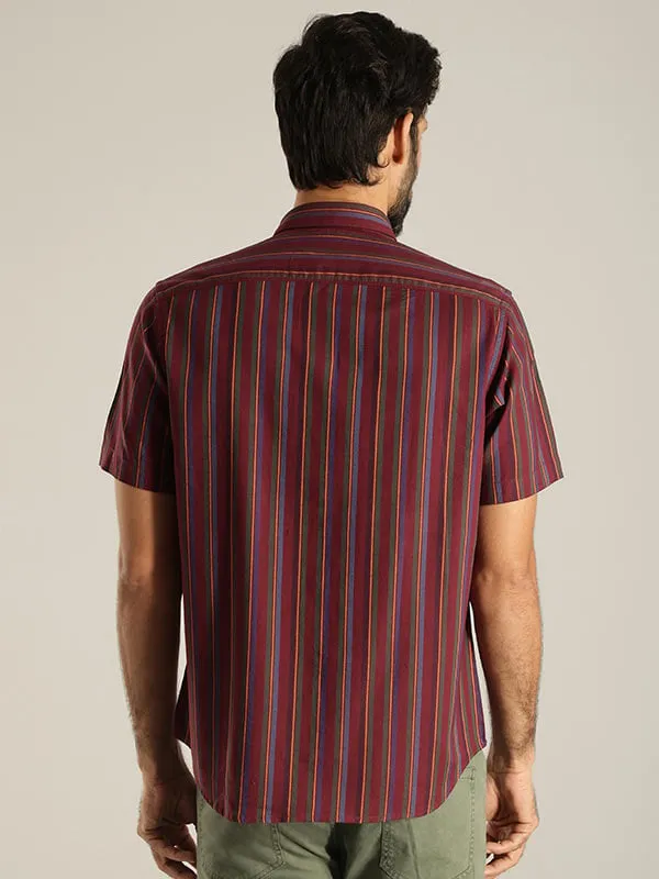 Men Striped Half Sleeve Cotton Shirt