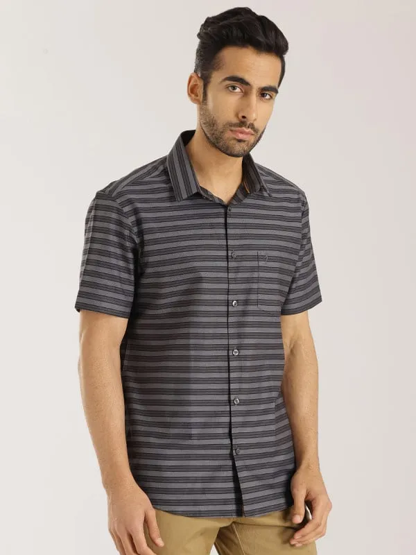 Men Striped Half Sleeve Cotton Shirt