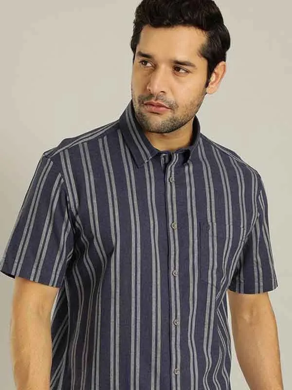 Men Striped Half Sleeve Cotton Shirt