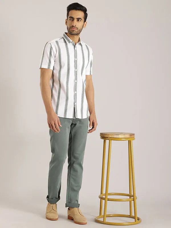 Men Striped Half Sleeve Cotton Shirt